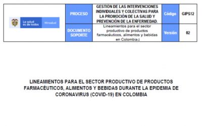 Lineamientos para el sector productivo de productos farmacéuticos, alimentos y bebidas en Colombia.